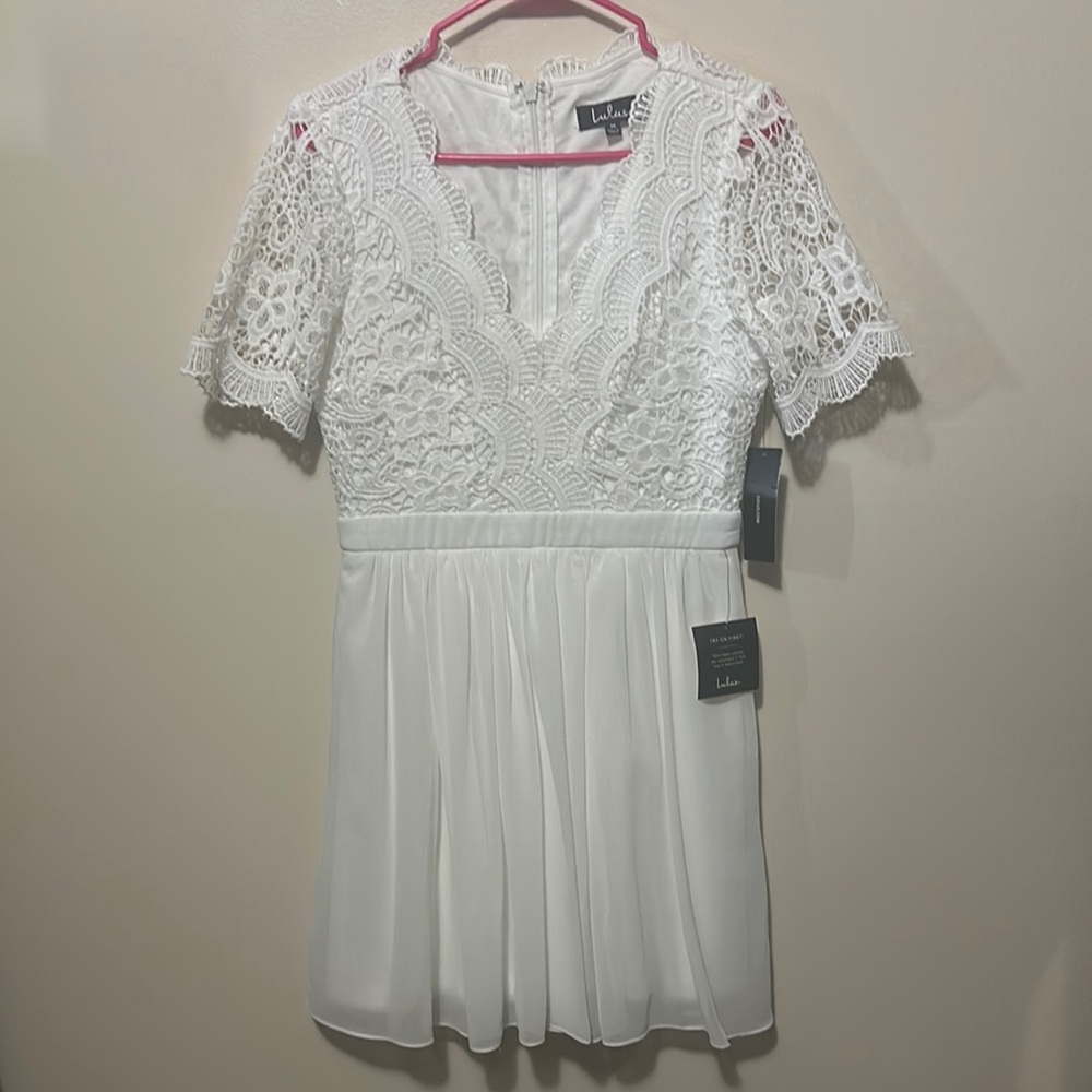 New Lulus White Lace Short Sleeve Midi Dress Size Medium